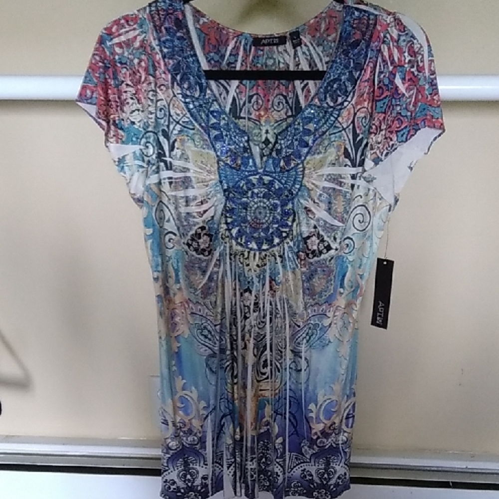 Apt. 9 Blue Multi-Print V-Neck Tunic Top